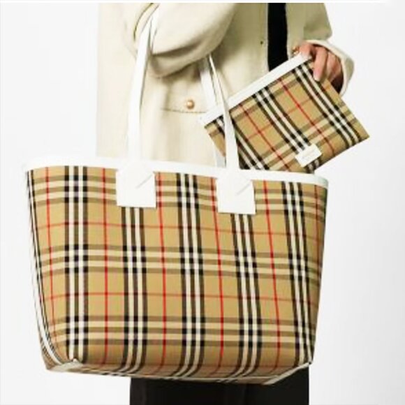 Burberry Medium London House Check Tote Bag With Pouch - Picture 10 of 10
